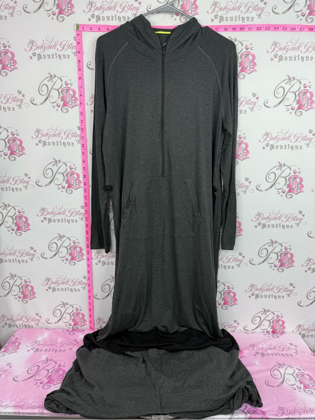 Unightie Bamboo Onsie Cozy Hooded Long Sleep Gown - Dark Gray Dress